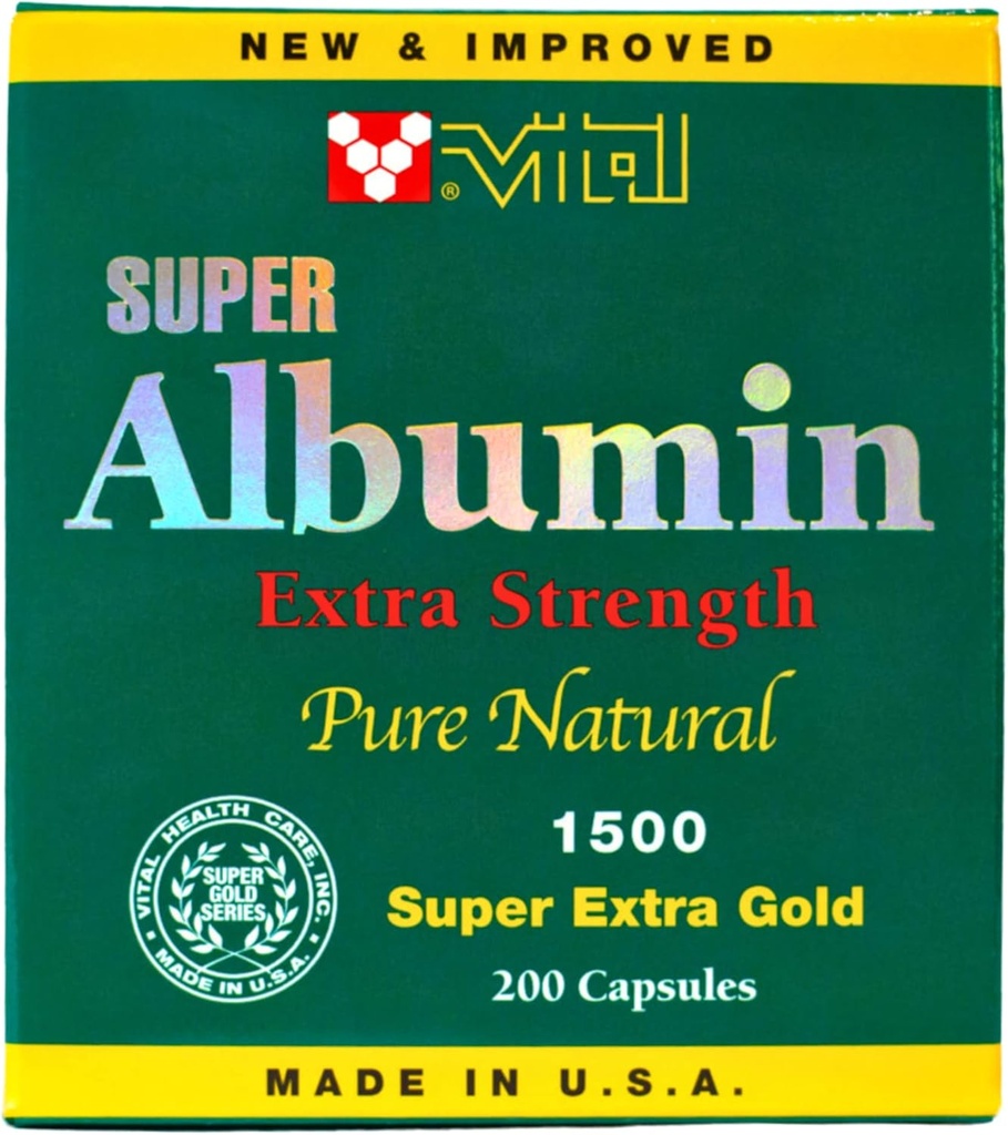 New & Improved Super Albumin Gold Extra Strenth 1500 mg 200 Capsules