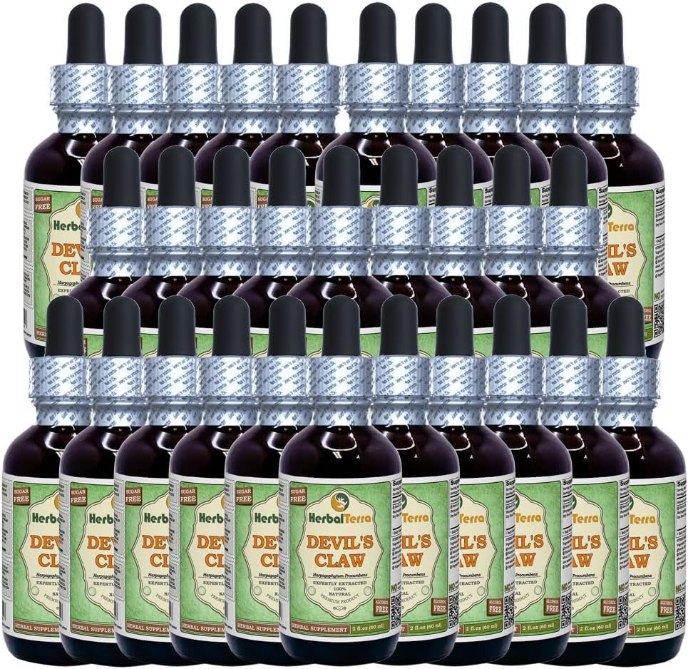 Gheara diavolului (Harpagophytum Procumbens) Glicerit, extract lichid organic uscat fără alcool (Brand Name: HerbalTerra, Proudly Made in USA) 30x2 fl.oz (30x60 ml)