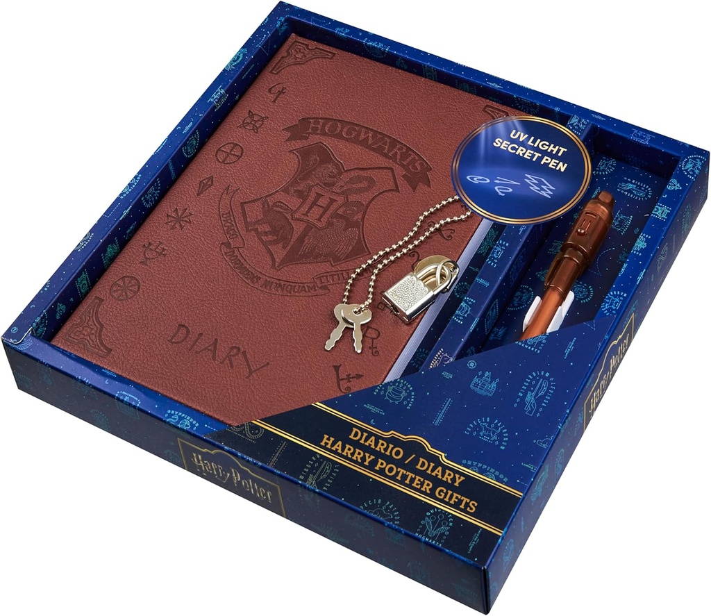 Harry Potter Jurnalul Lockable cu UV Invisible Ink Pen pentru copii, adolescenți, Jurnal secret cu cheie, Pagini aliniate, articole de papetărie, Cadouri pentru copii (Brown UV Pen)