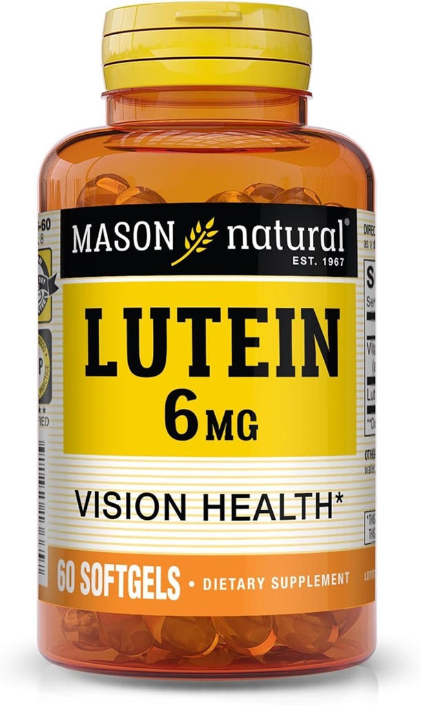 Mason Natural Lutein 6 mg cu vitamina E, 2 lună de aprovizionare, viziune sănătoasă și funcția ochilor, susține normal ochi de sănătate