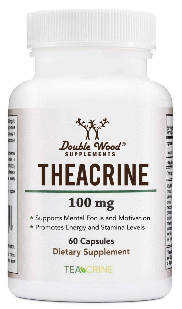 Teacrin (Teacre) 100 Mg, 60 Capsule - Suplimentul de energie și focalizare (similar la pastile de cofeină, dar mai subtil și mai lung de durată) Non-GMO și Gluten gratuit de lemn dublu