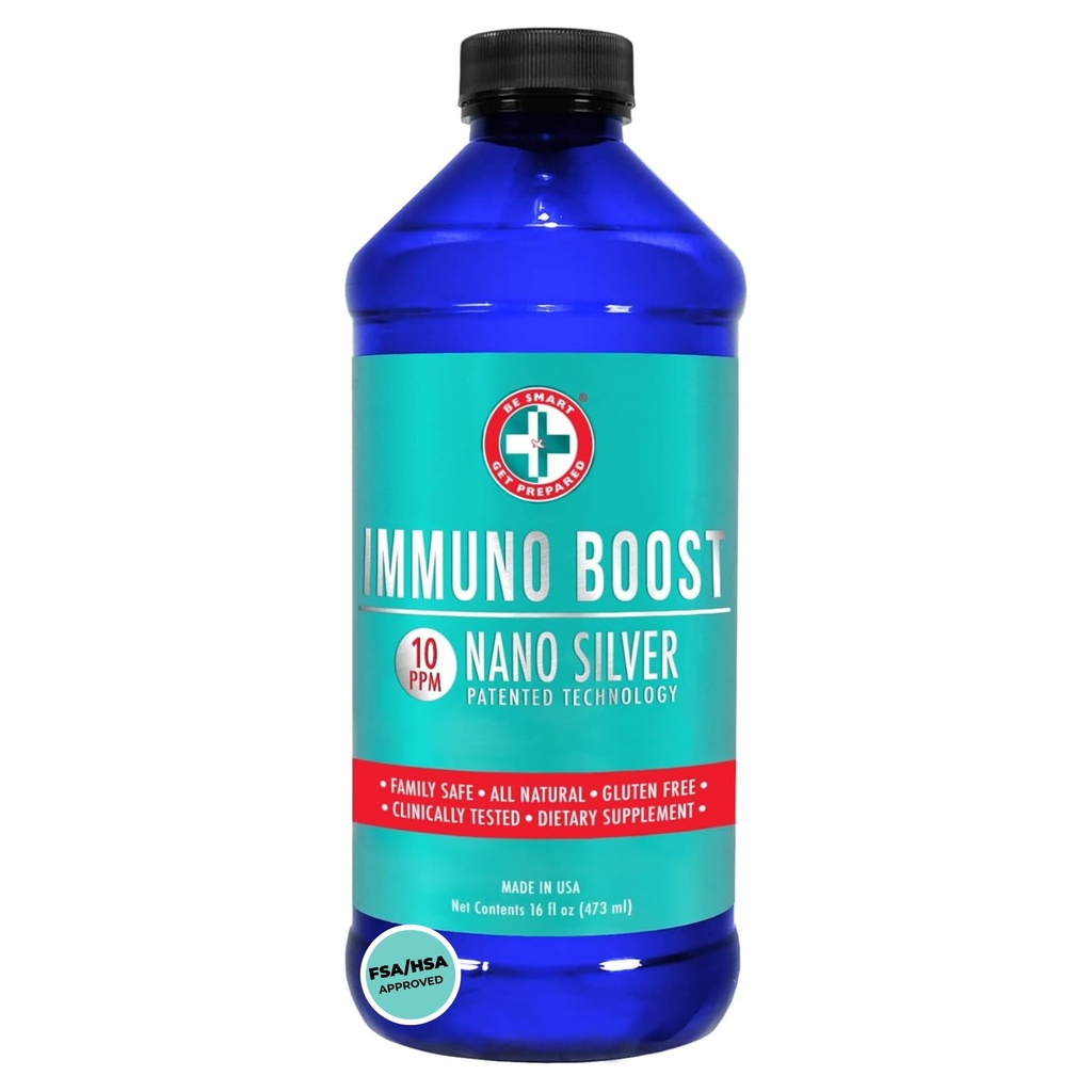 Fi inteligent Pregătiți Nano Silver Immuno Boost - 16 oz - Daily Immune Supplement for Family - Gluten Free, Vegetarian - Made in USA