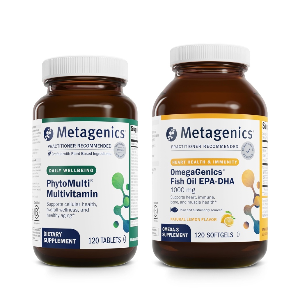 Metagenics Essential Wellness Duo: OmegaGenics EPA-DHA 10000 & FitoMulti fara fier - Multivitamine zilnice pentru sanatate si imbatranire globala - 60 comprimate
