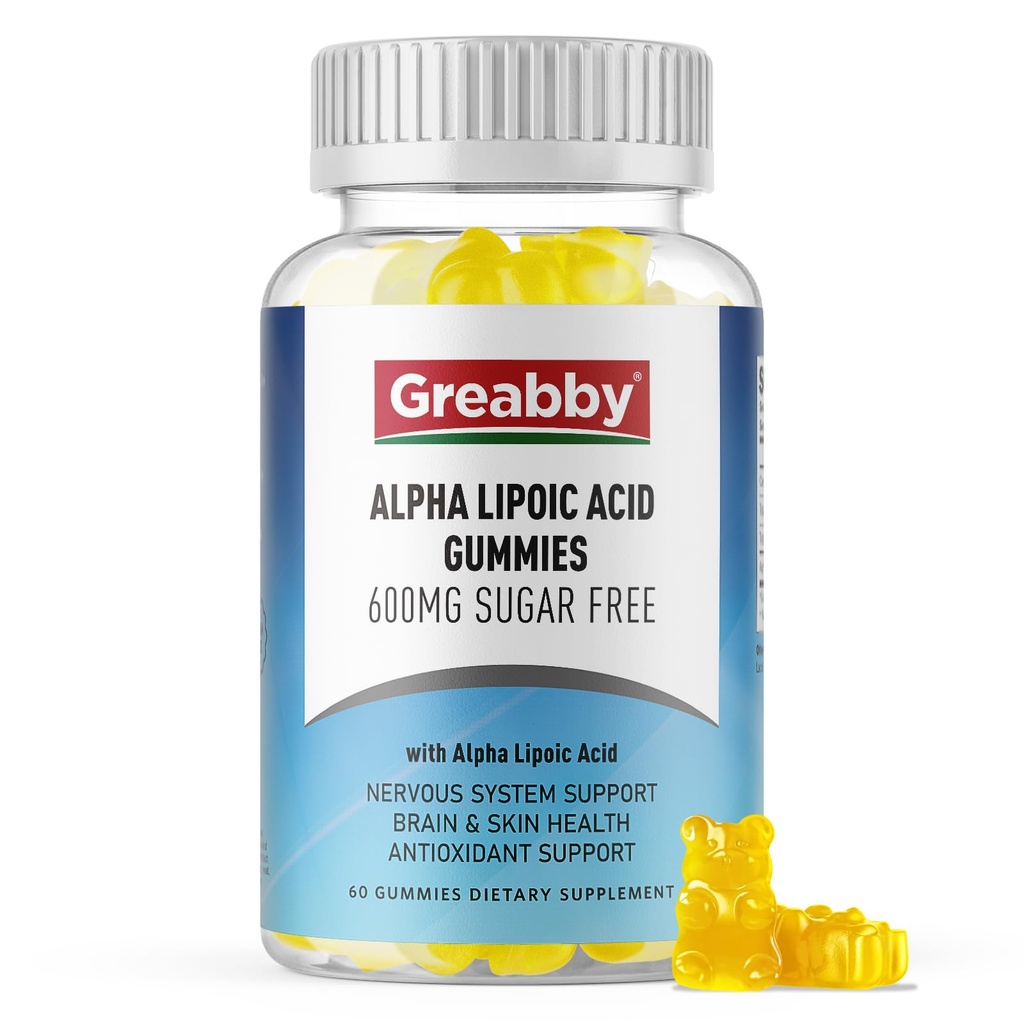Alpha Acid lipoic 600mg Gummies, Sugar Free Chemable R Acid lipoic Supliment pentru Antioxidant & Sistem nervos, Brian & Skin Health, Ananas Flavor, 60 Conte