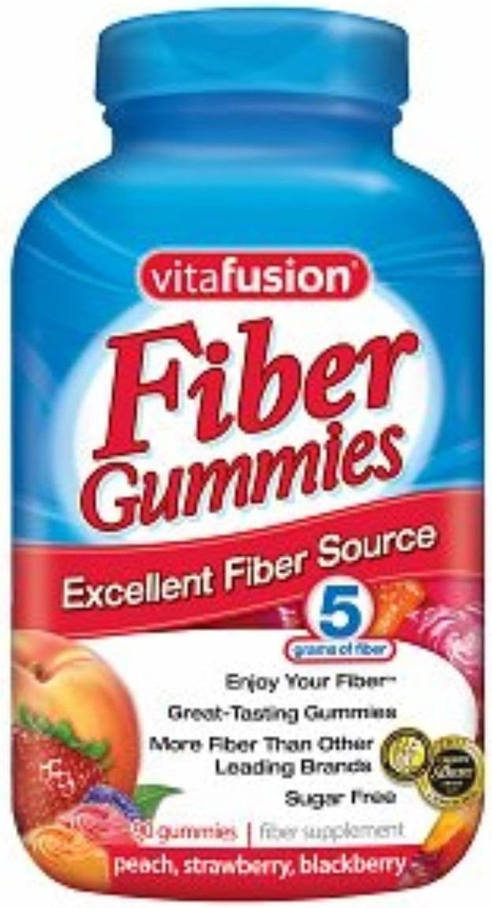 Vitafusion Fiber Gummies Fiber Supplement Peach, Căpșuni și Blackberry Arovă 90 Fiecare (Pachet de 2)