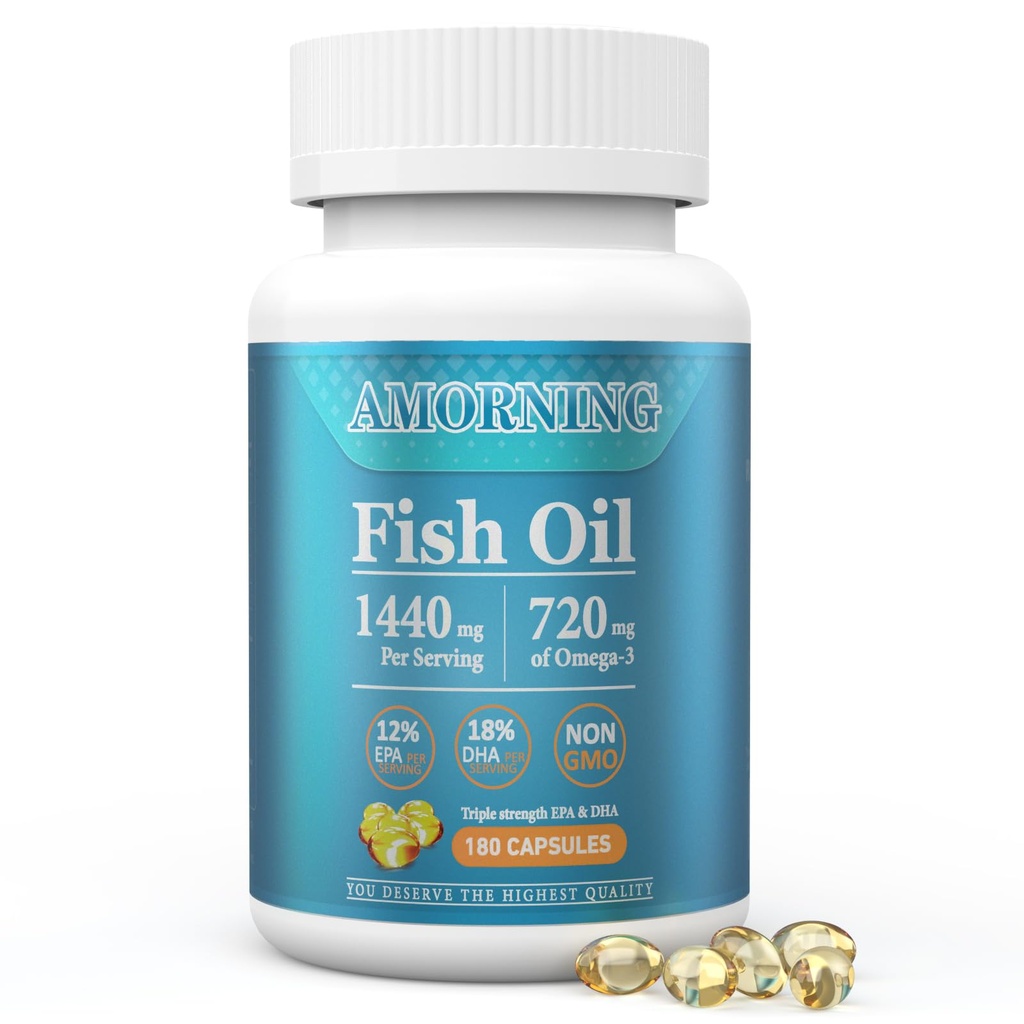 Fish-Oil Omega3-Fatty Acids-Supplement Small-Softgels - 180Count 1440mg pentru Heart Heart Brain Eyes Support High EPA DHA Easy to Swallow