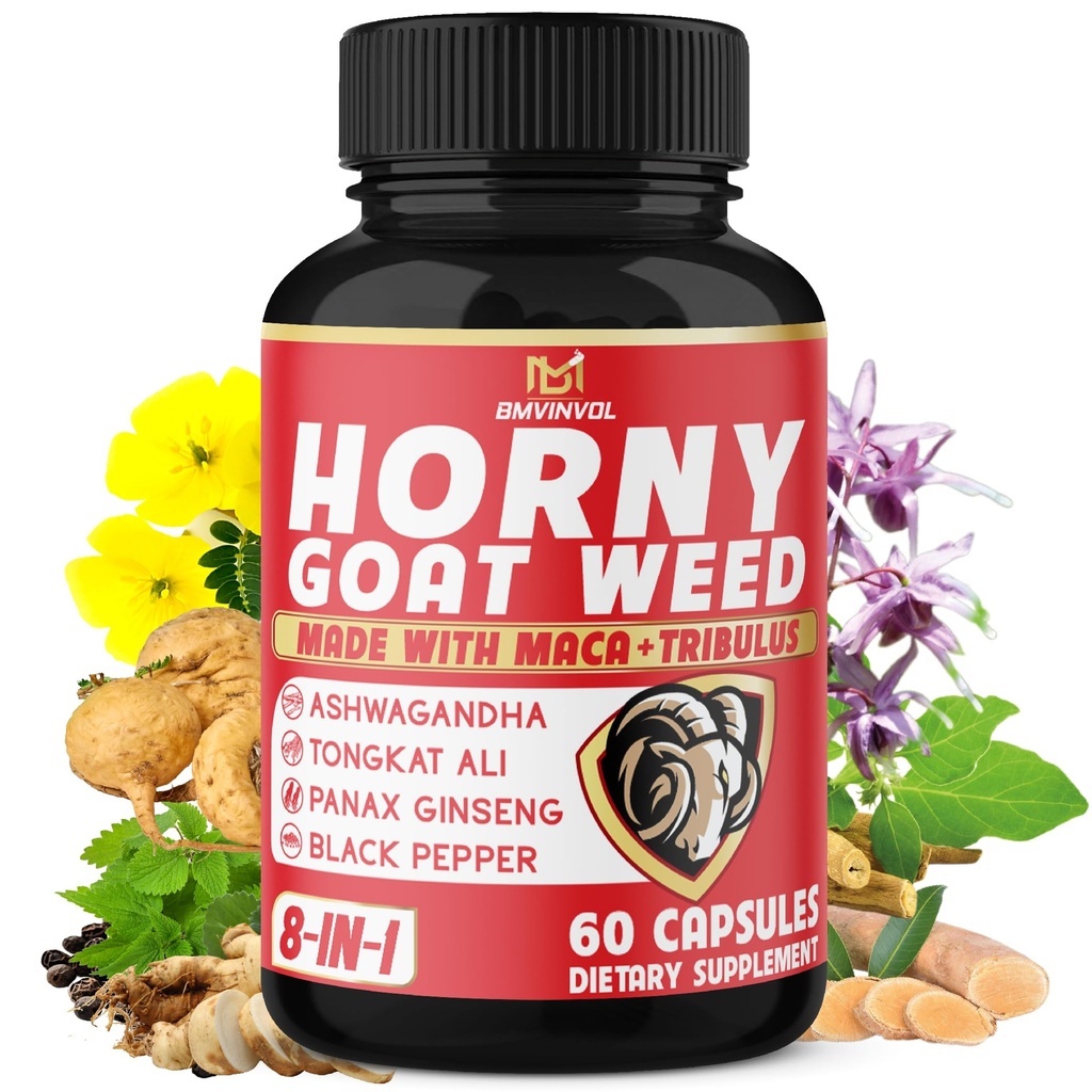 BMVINVOL capsule cu buruieni Horny Goat cu Tribulus, Ginseng, Ashwagandha, Maca, Tongkat Ali, Nettle, Black Pepper - 60 Conte