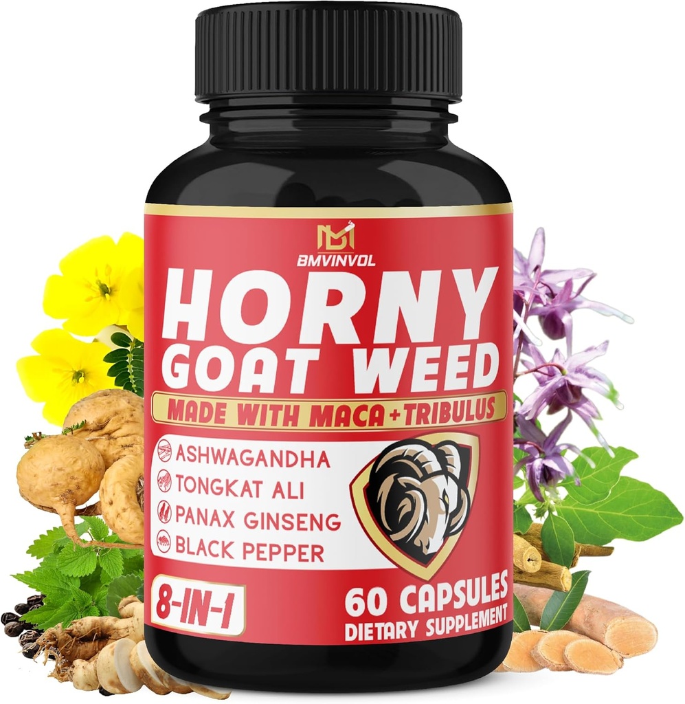 BMVINVOL capsule cu buruieni Horny Goat cu Tribulus, Ginseng, Ashwagandha, Maca, Tongkat Ali, Nettle, Black Pepper - 60 Conte