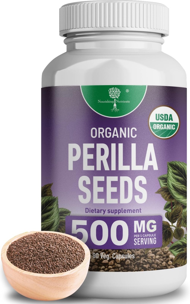 Extract de semințe de Perilla organică cu 9% Acid Rosmarinic - USDA Certified - Alergie Relief, Respirație și Imunitate Booster- Th2 Citokines, Natural Occurreng luteolin - 500 mg 90 capsule