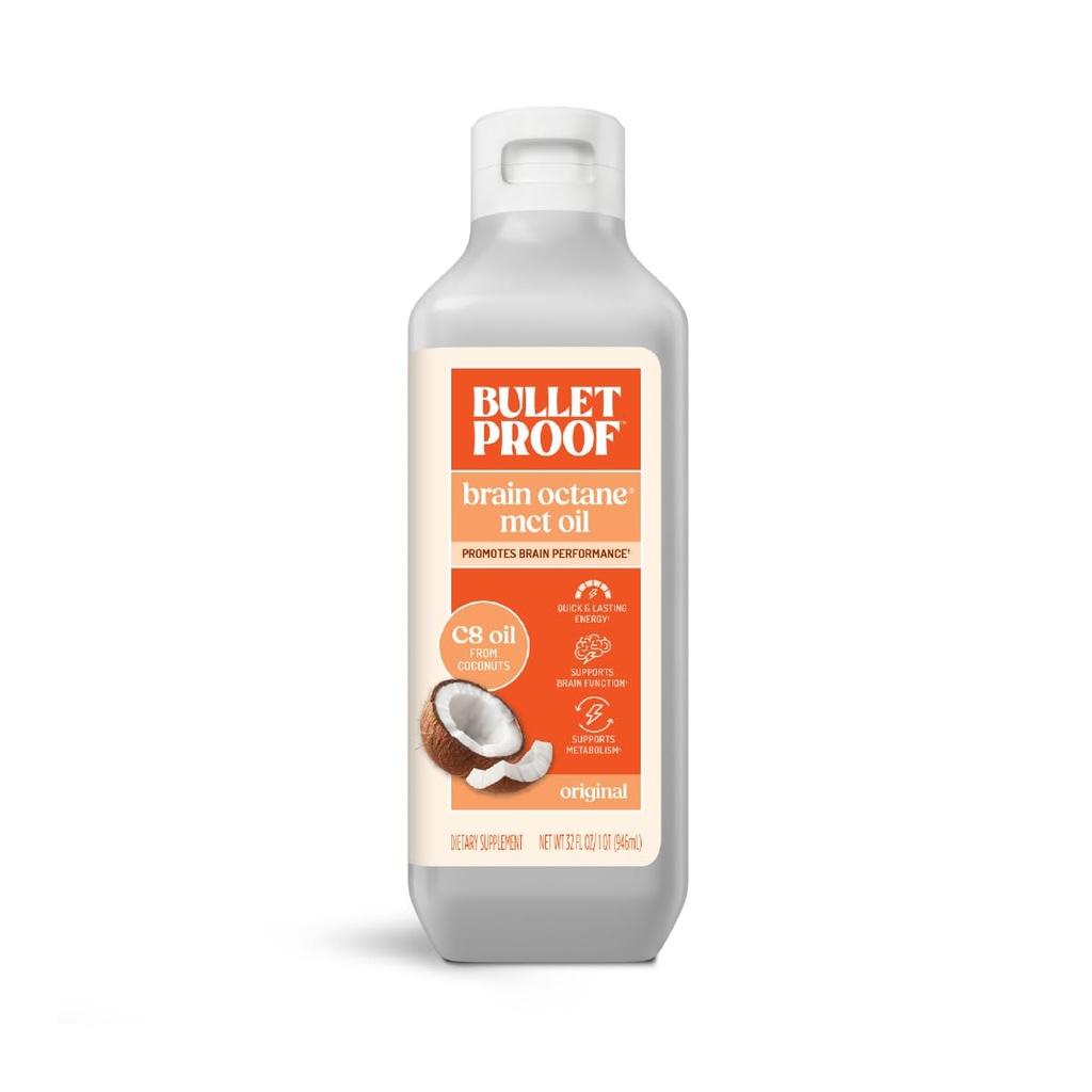 Bulletproof Brain Octane C8 MCT Ulei, 32 Ounces, Keto Supliment pentru energie susținută și mai puține cravings