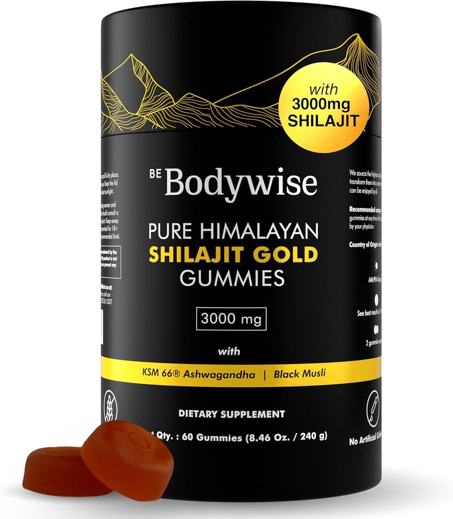 Be Bodywise Pure Himalayan Shilaj Gumies Gold I Lab Tested I No Adăugat Sugar I Ashwagandha, Gokshura