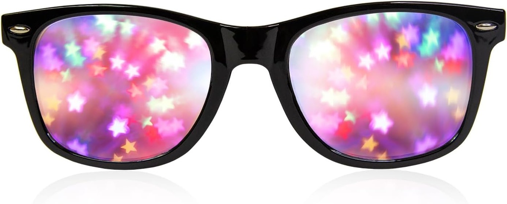 GloFX Black Frame Star Diffraction Ochelari de protectie cu laser Etched for Uimitoare Starburst Effects, Flexibil & Durable, Perfect pentru Raves & Festivals