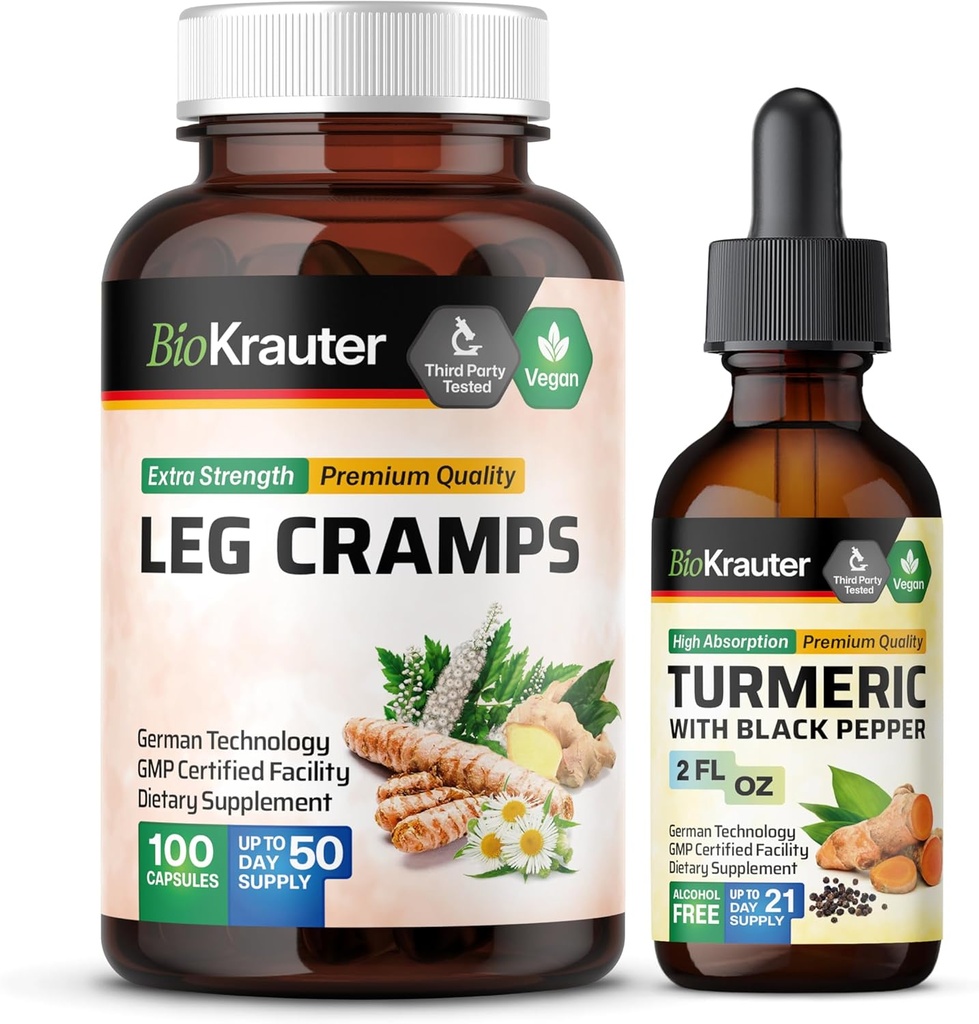 Crampe pentru picioare 100 capsule şi tinctură turmerică 2 Fl. Oz.