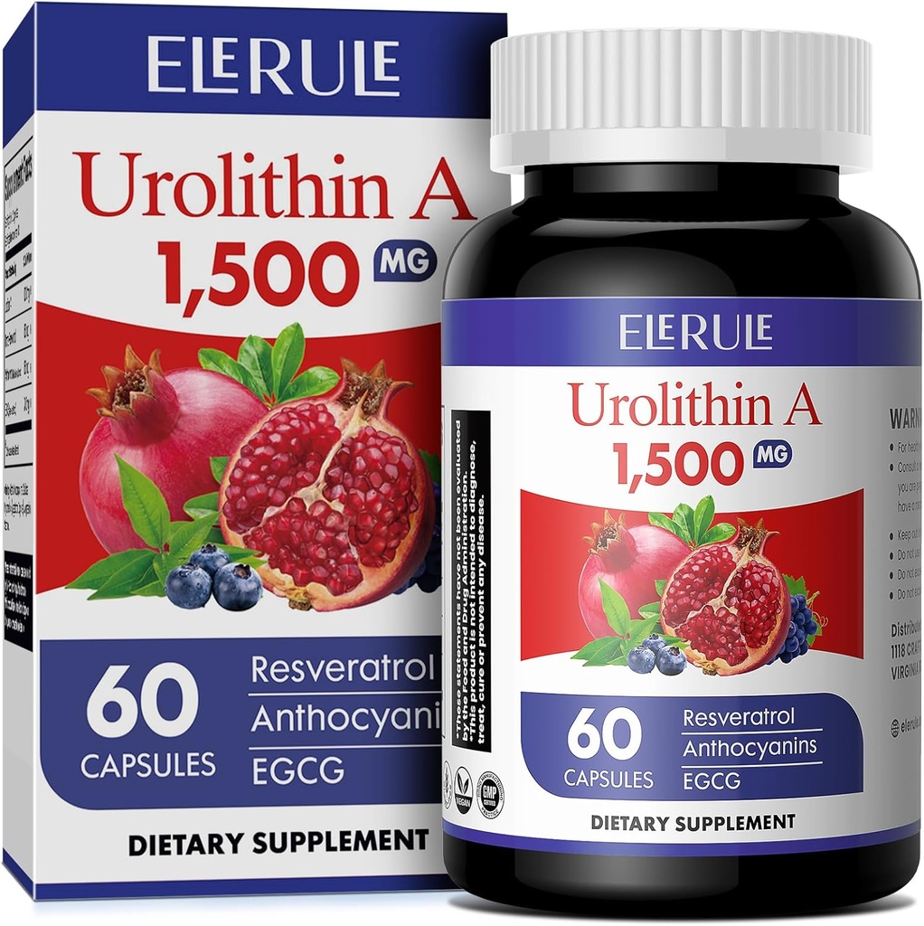 Urolitina Un supliment de 1000 mg Plus Trans-Resveratrol, Anthocianine, Ceai Verde, Promovarea imbatranire sanatoasa, Suporturi Cellulare si Energie pentru barbati si femei, 60 Capsule-61
