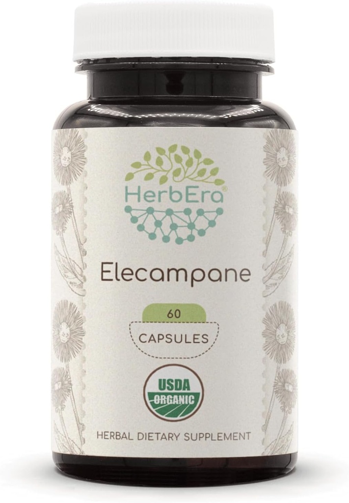 HerbEra Elecampane 60 USDA Capsule organice, 500 mg, Made with Elecampane (Inula Helenium) Uscate (60 capsule)