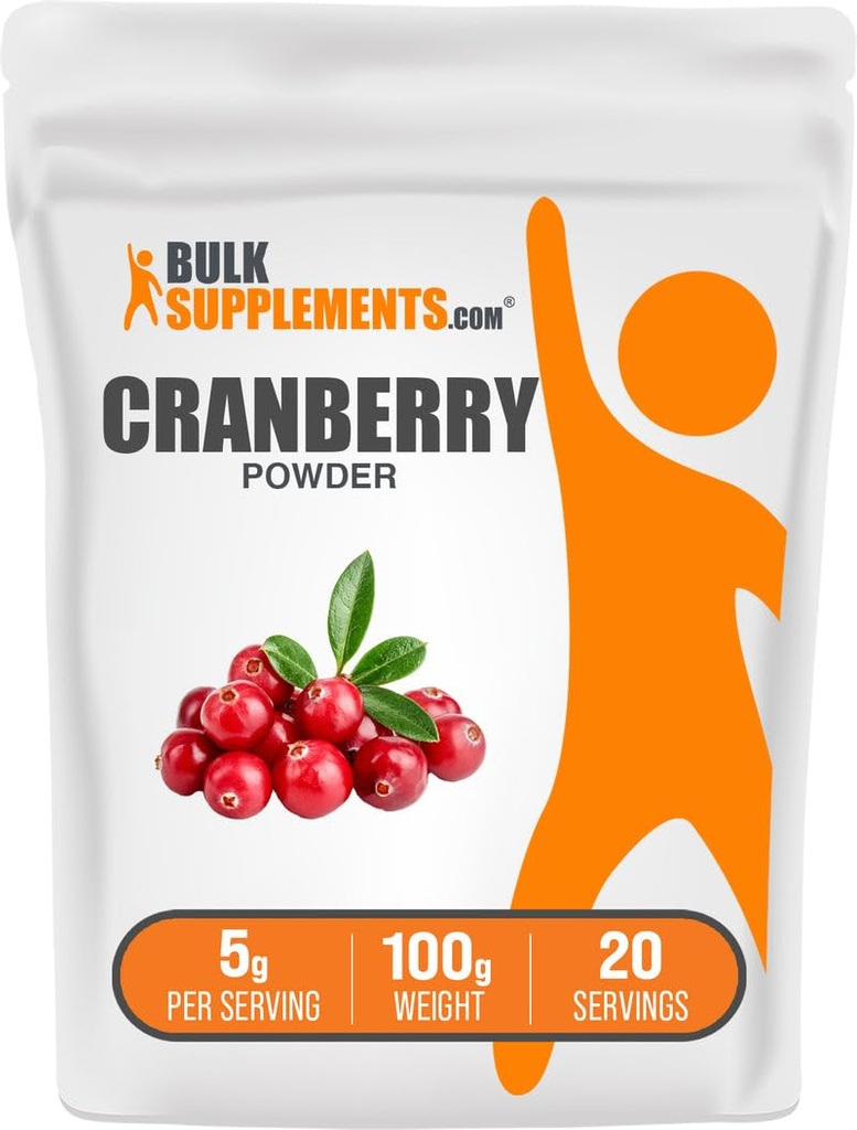 BulkSupplements.com Pudră de merişoare - Suplimente de merişoare pentru femei şi bărbaţi, Merişoare uscate la aer - Neîndulcite & Gluten Free, 5g per Serving, 100g (3.5 oz) (Pachet de 1)