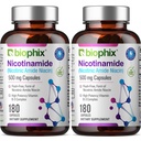 Biophix B-3 Nicotinamidă 500 mg 180 capsule 2 ambalaj - Nicotinic Amide Niacin Natural Flush-Free Vitamina Formula - Susţine sănătatea celulelor pielii