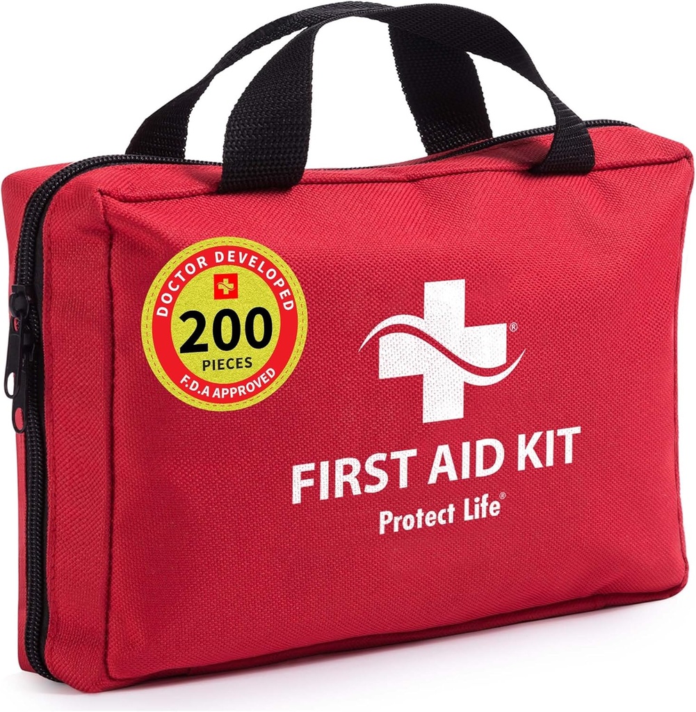 Protect Life Business Kit de prim ajutor, Kit de prim ajutor de urgență pentru setarea de birouri, Kit medical, Kituri de prim ajutor pentru întreprinderi, utilizare școlară și comercială - 200 piese