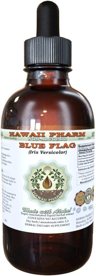 Steag albastru Extract lichid fără alcool, Steag albastru organic (Iris versicolor) Root uscat Glicerite Hawaii Pharm naturale Herbal Supliment 2 oz