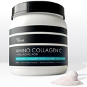 Amino Colagen C cu acid hialuronic (60 Servings   16oz  456g) - Colagen Peptide non-GMO marine - Pulbere hidrolizată - fără aromă - fără zahăr - pentru piele fermă, hidratare, articulații sănătoase și gută.