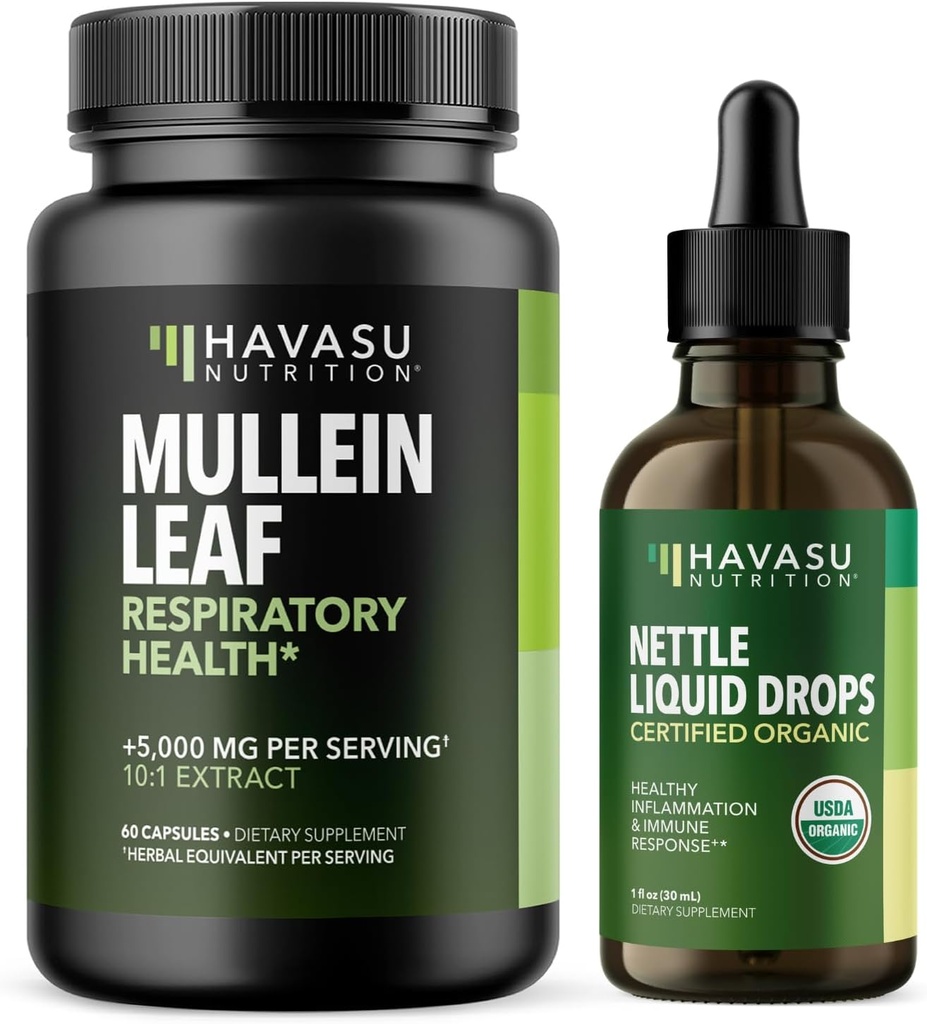 HAVASU NUTRITION Mullein Leaf Capsule + Nettle lichid picături de sănătate respiratorie Bundle