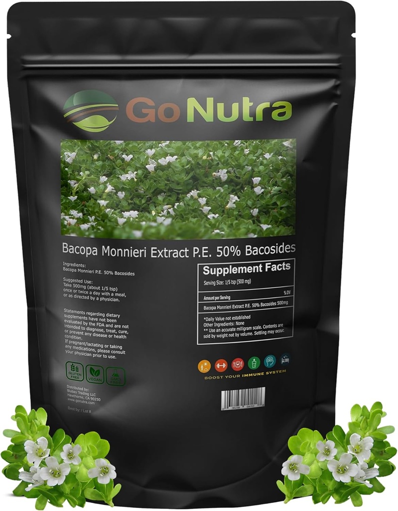 Go Nutra Bacopa Extract pulbere (Bacopa Monnieri) 50% Bacoside - Extract de plante Brahmi Supliment (4 oz.)