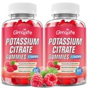 2 Pachet Citrat de potasiu Gume, Gume mari supliment de potasiu 1200mg Suport Crampe picior & sanatate musculara, Gume de potasiu pentru adulți și copii, Vegan, Raspberry Flavor 120 Conte