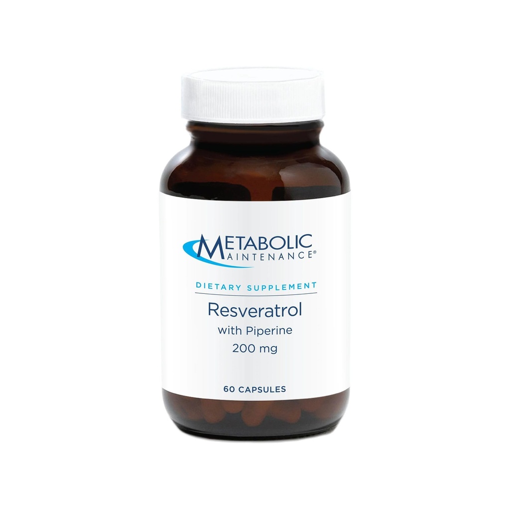 Întreţinere metabolică Resveratrol cu Piperine - Trans Resveratrol Supliment Capsule pentru Antioxidant + Suport cardiovascular, Fără Fillere, 200 mg Trans-Resveratrol Per doză - 60 capsule