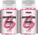 2 Packs 2000mg Ginkgo Biloba Gummies - Ginkgo Biloba Suplimente pentru Brain Health Support, Îmbunătățiți Mood și Focus, Energie, Adult, Aroma de căpșuni, 120 Conte