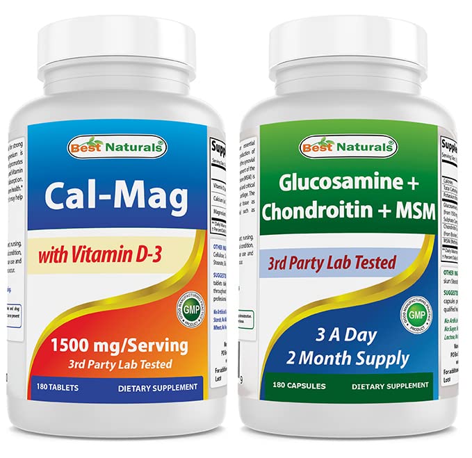 Cel mai bun Naturals Calciu Magneziu cu vitamina D3 1500mg & Glucosamină Chondroitin și MSM