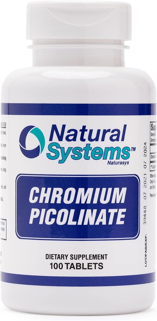 Crom Picolinat 200 Mcg 100 comprimate de sisteme naturale - Suplimente crom pentru stilul de viață activ - Excelent supliment crom de absorbție - Capsule crom nede zahăr