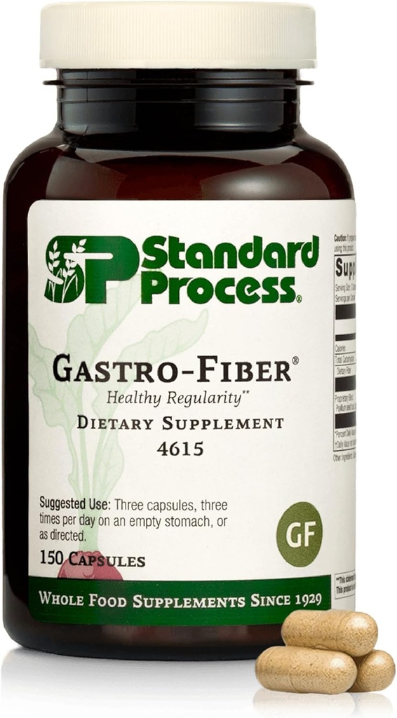 Proces standard Gastro-Fibră - Supliment alimentar pentru sanatate digestiva - Suportă Sănătate Gut - Gluten-Free & non-Soy - 150 Capsule (50 Serviri)