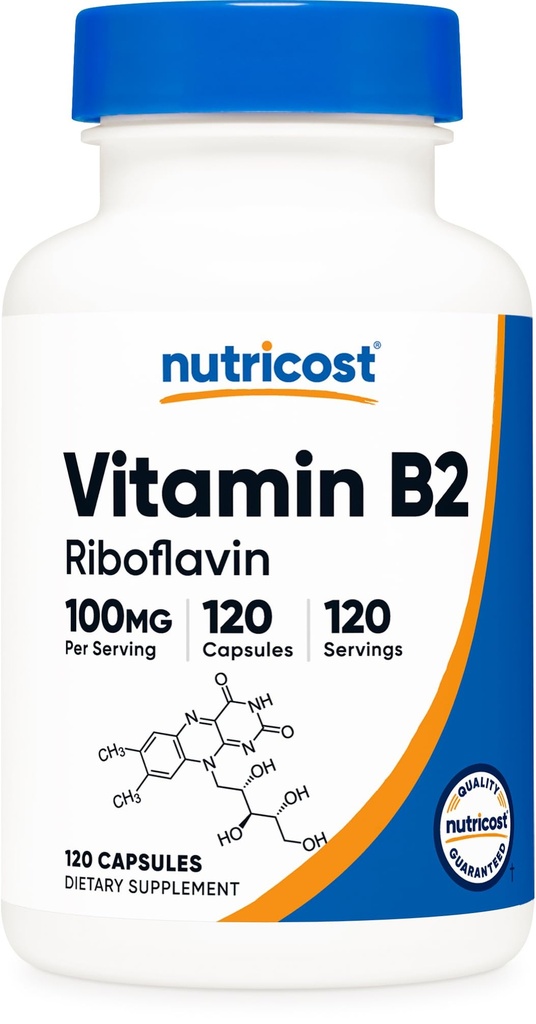 Nutricost Vitamina B2 (Riboflavină) 100 mg, 120 capsule - Gluten gratuit și non-GMO