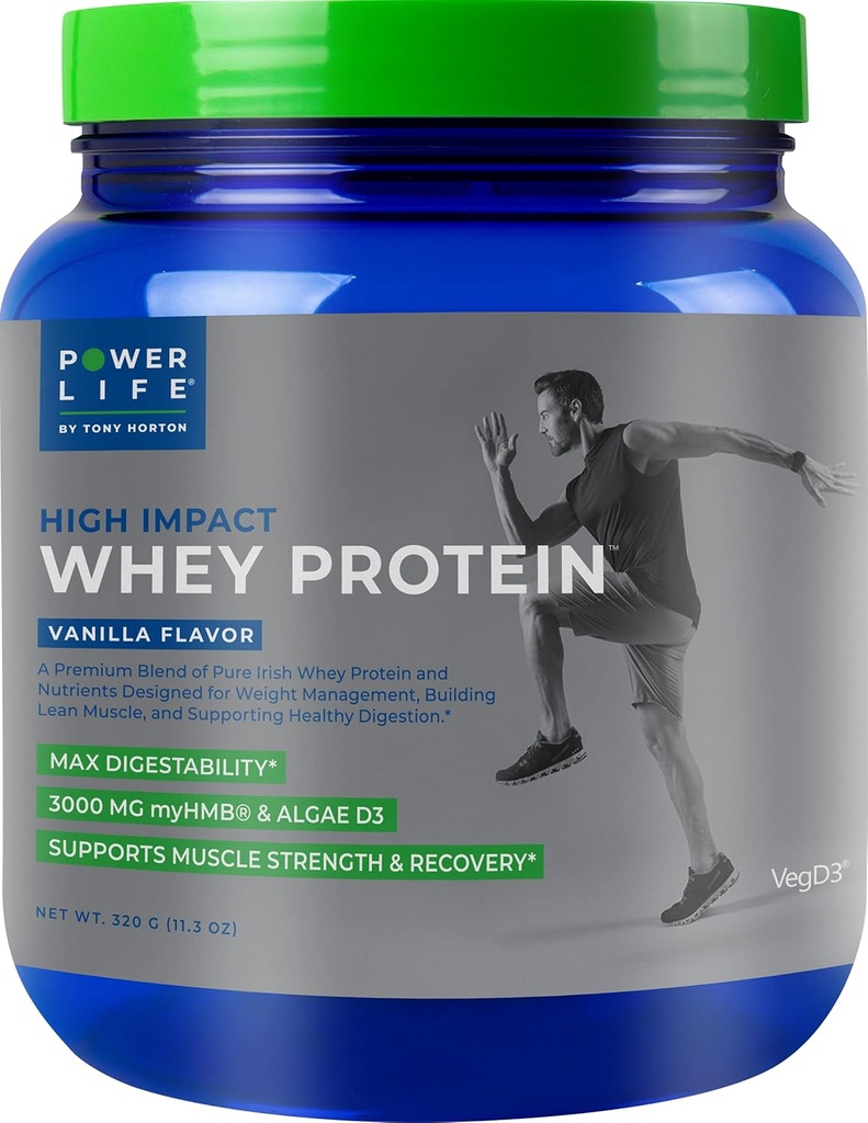 POWERLIFE Tony Horton High Impact Grass Fed Whey Proteine cu 3000 MG de HMB, fără zahăr adăugat, non-GMO, Hormon și Antibiotic gratuit, 15 serviri (Vanilla)