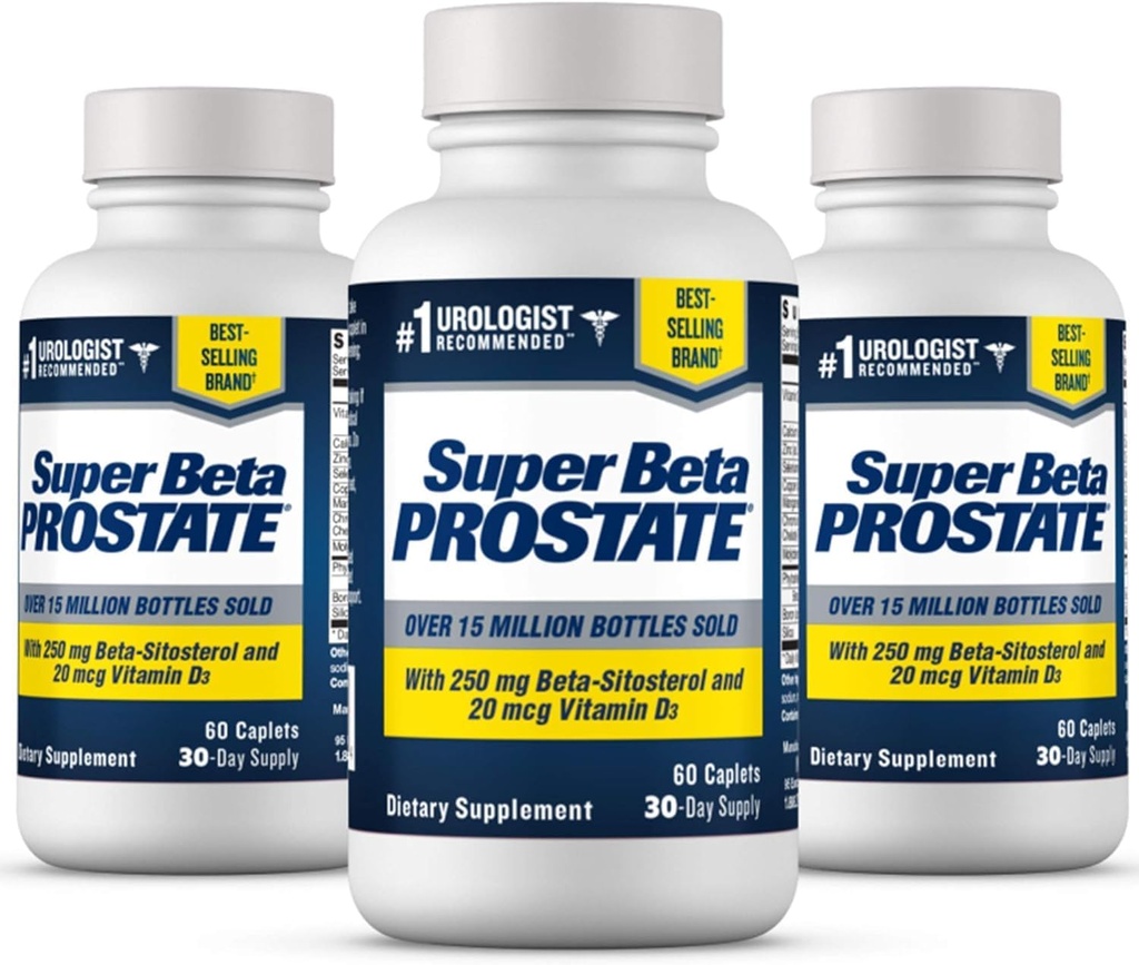 SUPER BETA PROSTATE Suplement Supplement for Men's Health - Reduceți excursiile la baie, Promovați somnul, golirea mai bună a vezicii urinare și prostată sănătoasă, Beta Sitosterol - 60 Conte (Pachet de 3)