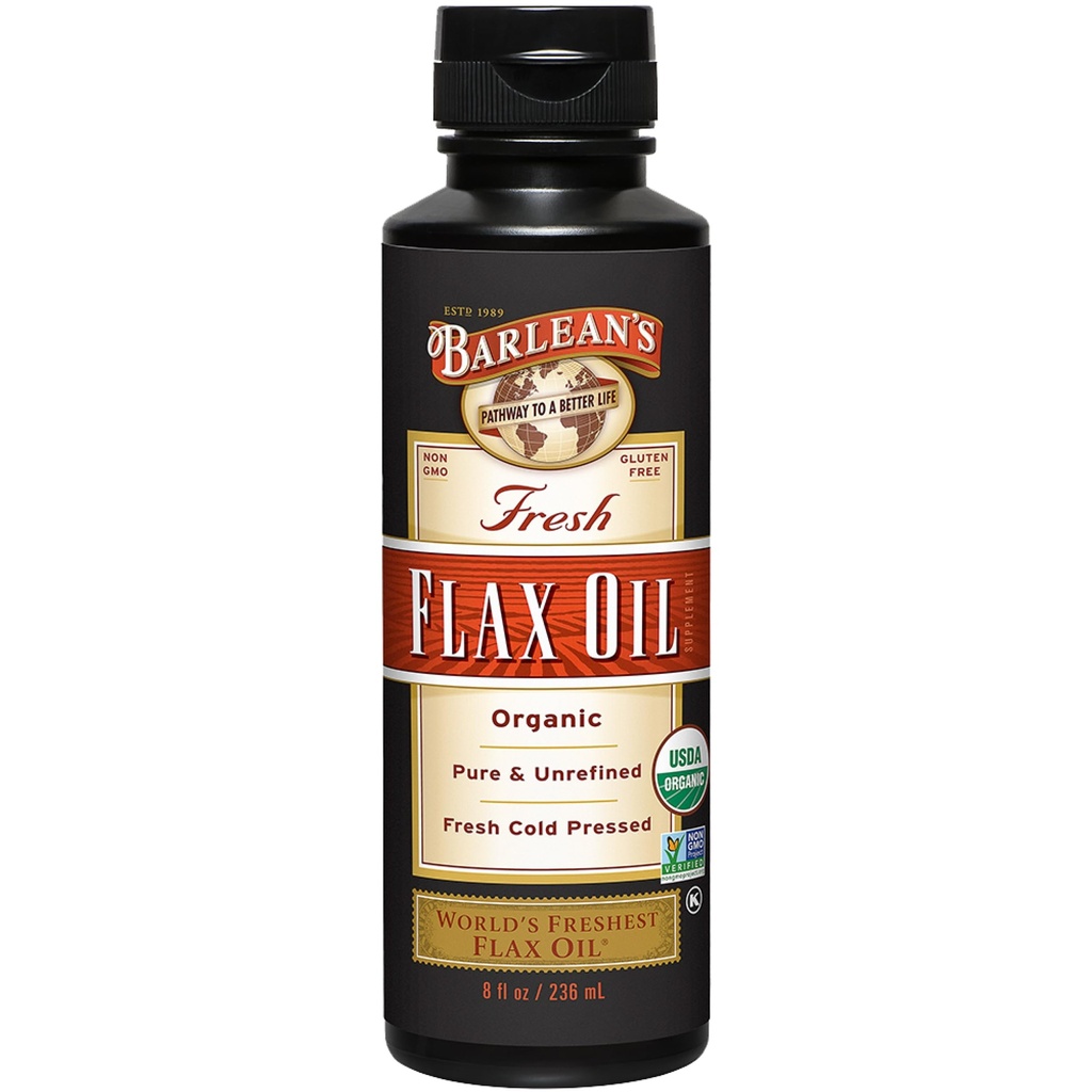 Barlean Organic Flaxseed Oil Liquid din Fresh Cold Presed Flax Seeds, 7,640mg ALA Omega 3 Fatty Acid Supplement for Skin and Hair Care, Vegan & Gluten Free, 8 oz