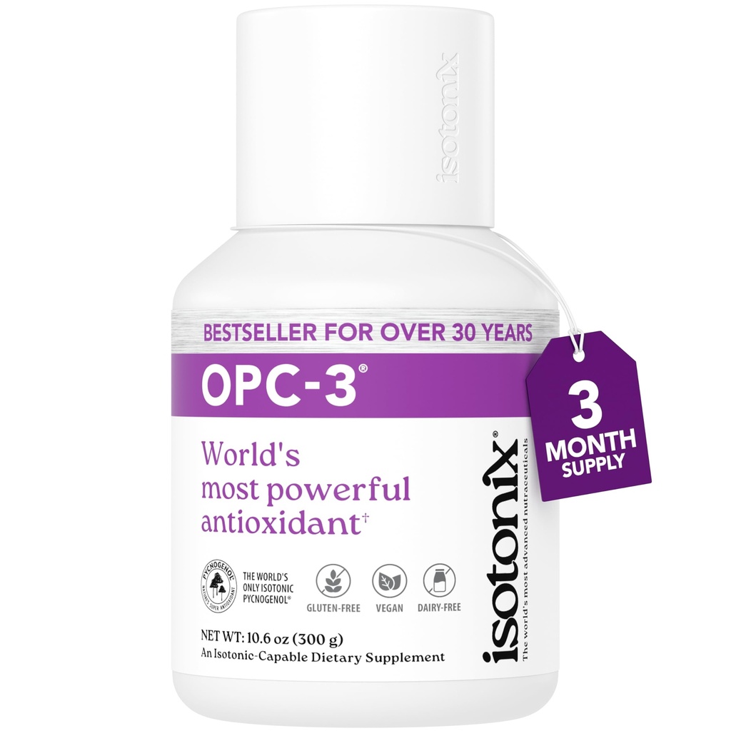 OPC-3 Isotonix - Supliment antioxidant - Pycnogenol, extracte de semințe de struguri, bilberry, extract de scoarță de vin roșu și de pin - pentru suport cardiac și circulator - Izoton, Vegan, gluten gratuit - 90 Serviri