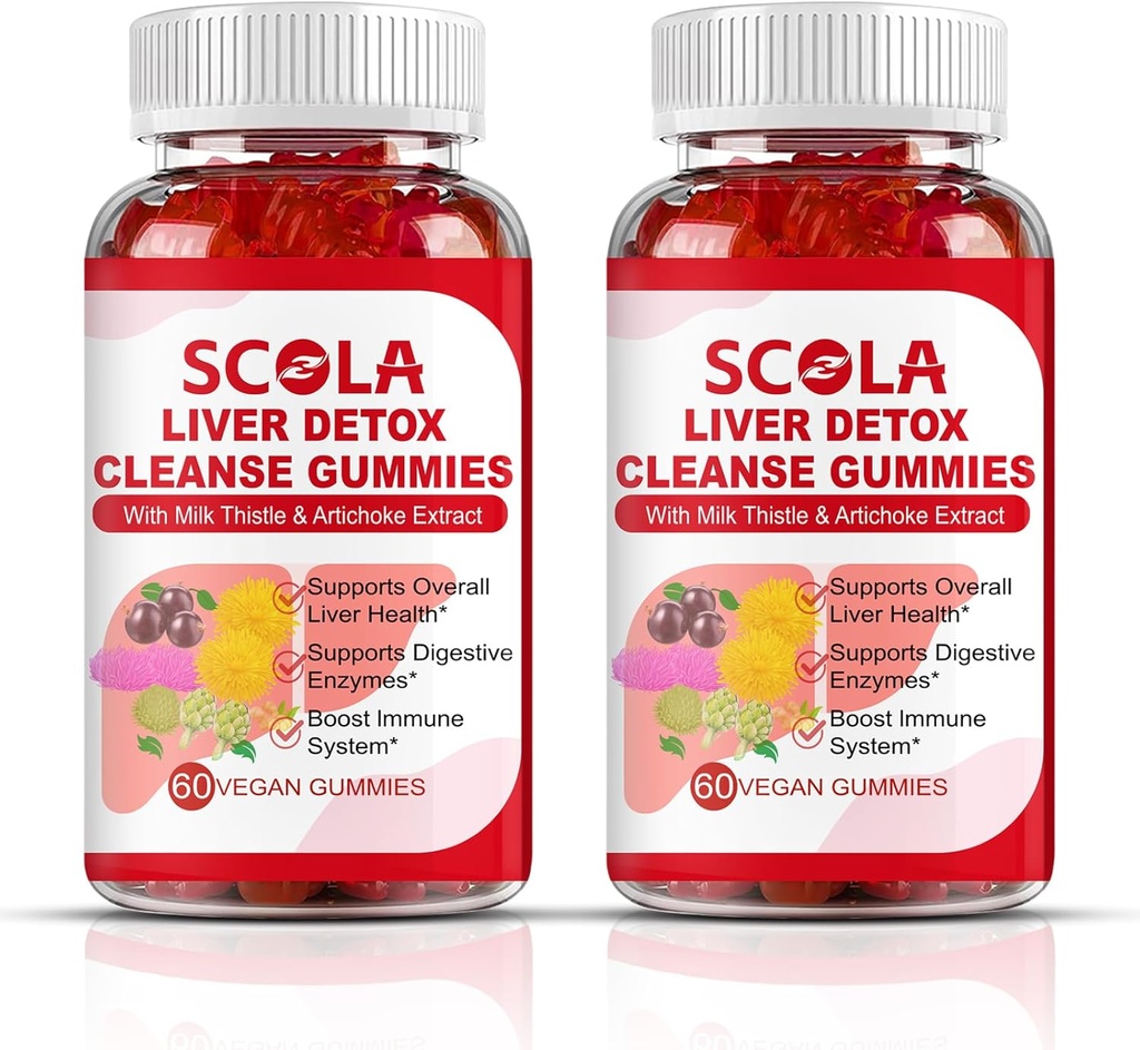 SCOLA Ficat Cleanse Detoxifiere & Repair Gummies, Suplimentul de sprijin pentru ficat include extractul de muls de lapte cu silymarin, Dandelion, rădăcină de cicoare, suplimente de sănătate hepatică, 120 Conte