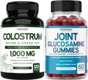 Colostrum (120 Conte) Capsule de Colostrum bovine pentru adulți și Glucosamină Chondroitin (60 Gummies) Suplimente comune pentru bărbați și femei cu aroma de zmeură delicios - Vegan Safe & Made in USA