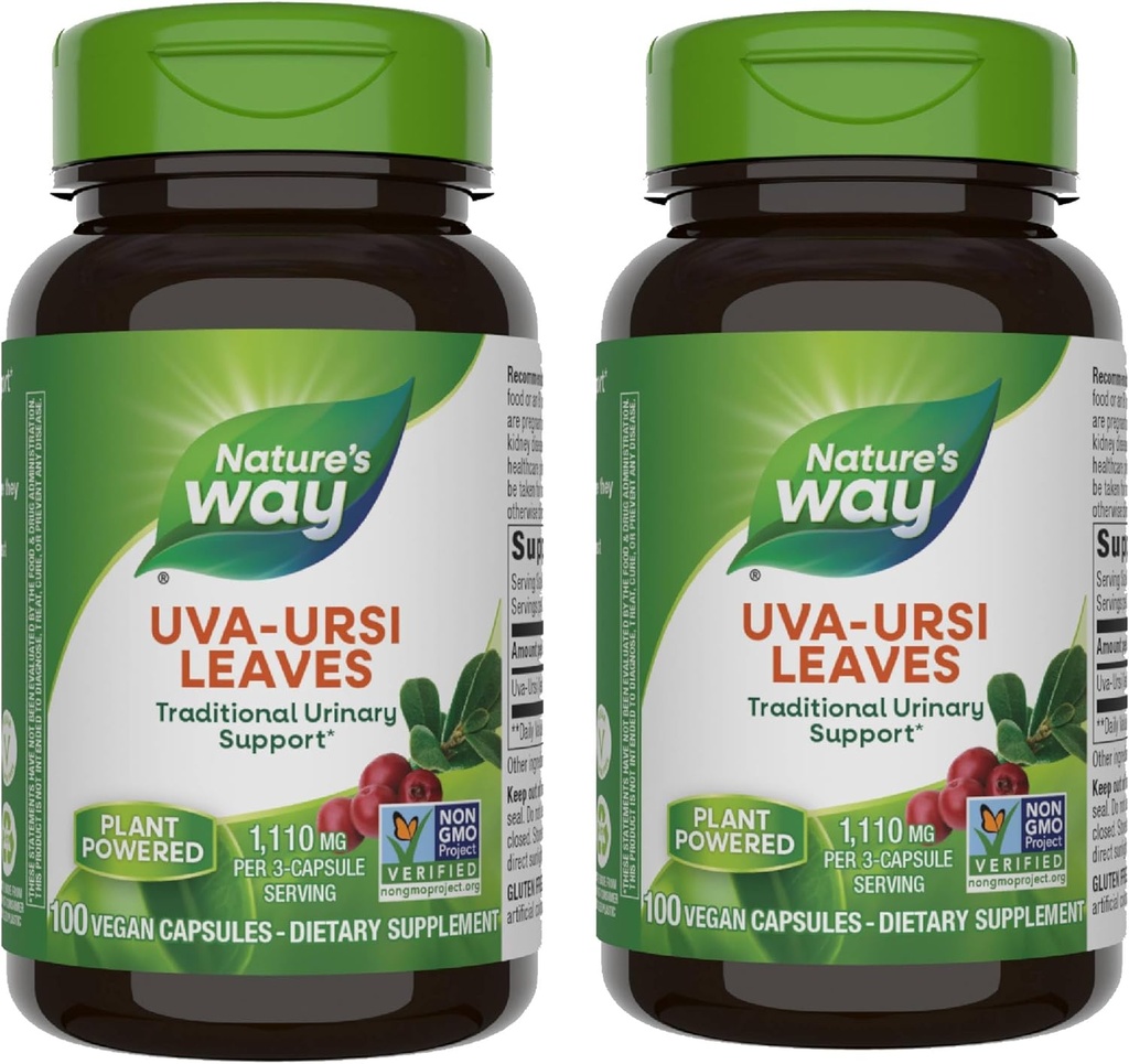 Nature's Way Uva Ursi Leaves, Tradiţional de asistenţă urinară*, 1,110 mg per 3-Capsule Serving, non-GMO proiect verificat, Herbal Dietary Supplement, 100 Vegan capsule (Packaging May Vary) - 2 ambalaj