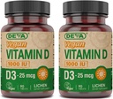 DEVA Suplimentul pentru vitamina D3 Vegană - Comprimat o dată pe zi cu 1000 UI - Colecalciferol - Lichen Plant Derived - 90 comprimate mici, 2-pack
