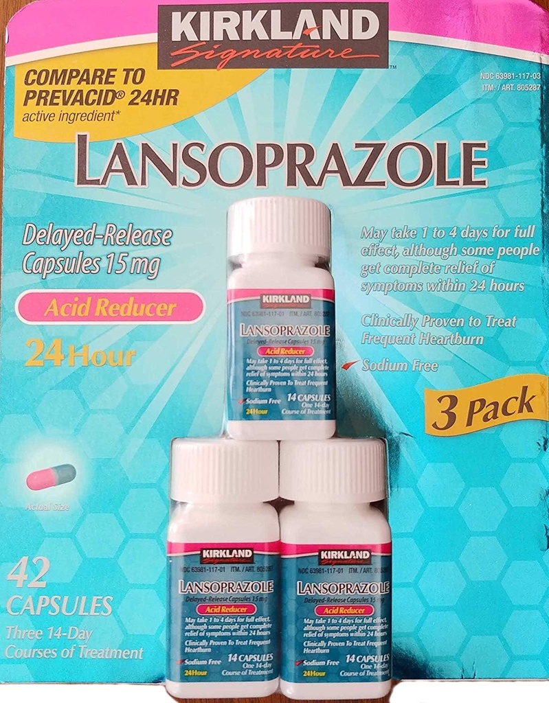 Kirkland Signature Lansoprazol 15 mg. Reductor acid, 42 capsule