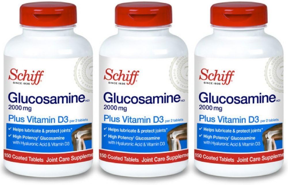 Schiff Glucosamină 2000mg cu vitamina D3 și acid hialuronic, 150 comprimate - supliment comun (pachet de 3)