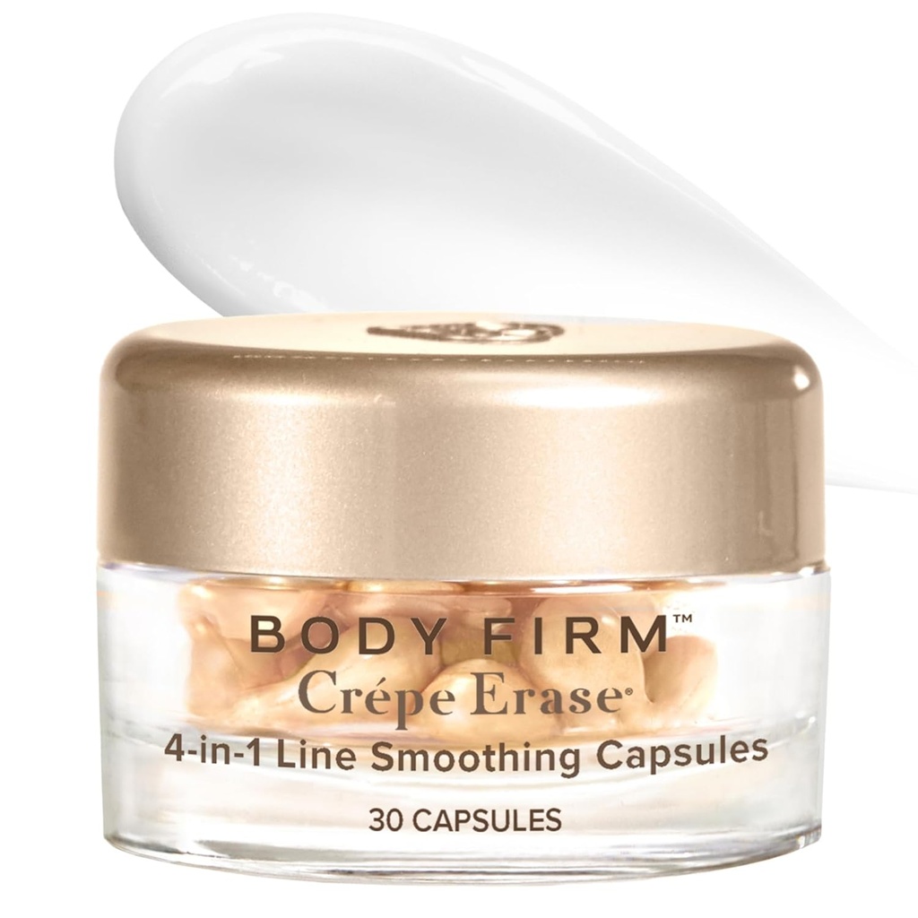 BODY FIRM Crepe Erase 4-in-1 Line Smoothing Capsule, Anti-Aging, Hydrating Face and Eye Ser cu acid hialuronic și multi-Chain Peptide pentru riduri, Crepe Skin & Fine Lines, 30 Count