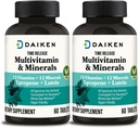 DAIKEN Mini Multivitamine, 60 comprimate, Îmbunătățit cu luteină, Licopen & Acid folic, Timp eliberat Multivitamine pentru femei și bărbați, Vegan și ușor de înghițit (Pachet de 2)