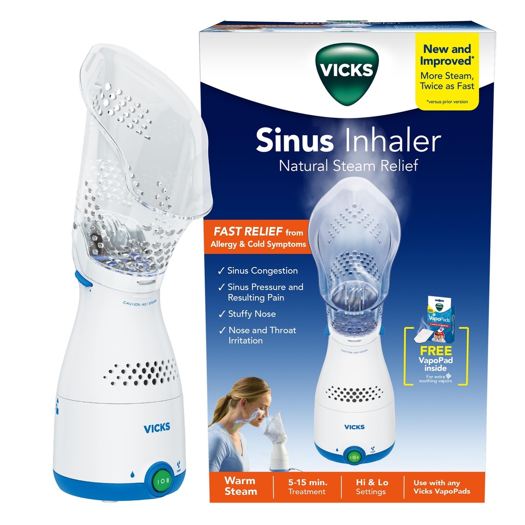 Vicks Sinus Inhaler - Nemedicamentate Steam Relief pentru alergii, congestie, tuse și răceli, Vocal Steamer, Soothes Nasal & Throat Passages, Works with VapoPads (1 Inclus)