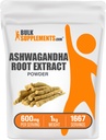 BulkSupplements.com Ashwagandha Root Extract pulbere - Ashwagandha Supliment, Herbal Supplement - Vegan & Gluten gratuit, 600 mg pe servire, 1kg (2,2 lbs) (Pachet de 1)