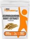 BulkSupplements.com Ashwagandha Root Extract pulbere - Ashwagandha Supliment, Herbal Supplement - Vegan & Gluten gratuit, 600 mg pe servire, 1kg (2,2 lbs) (Pachet de 1)