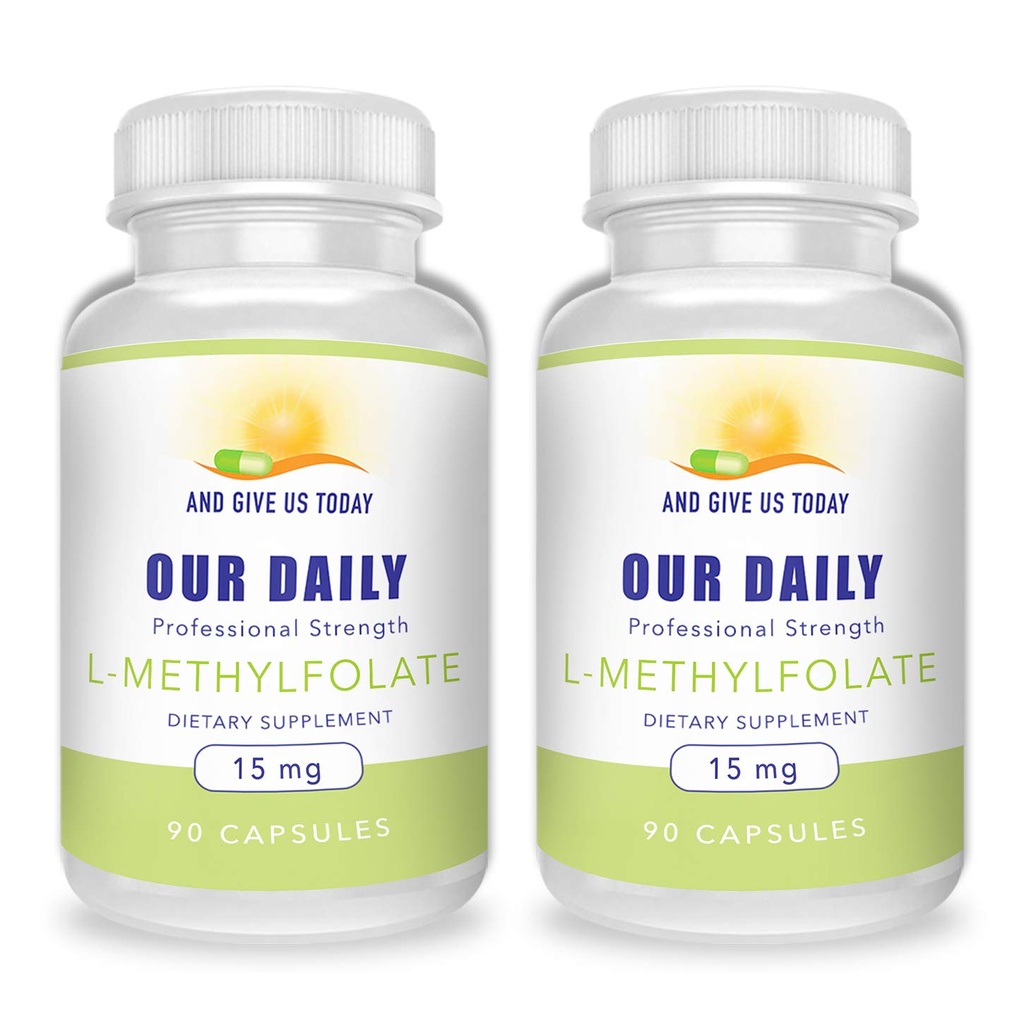 ŞI DAŢI-NE AZI L-Metilfolat 15 mg (2 flacoane) - 180 capsule - Rezistenţă profesională metil activ Folat - 5-MTHF Supliment - non OMG, gluten gratuit, fără file