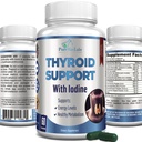 Suport tiroidian cu iod - Booster metabolic, Booster de energie, Creșterea focalizării - Premium non-GMO supliment tiroidian 60 capsule